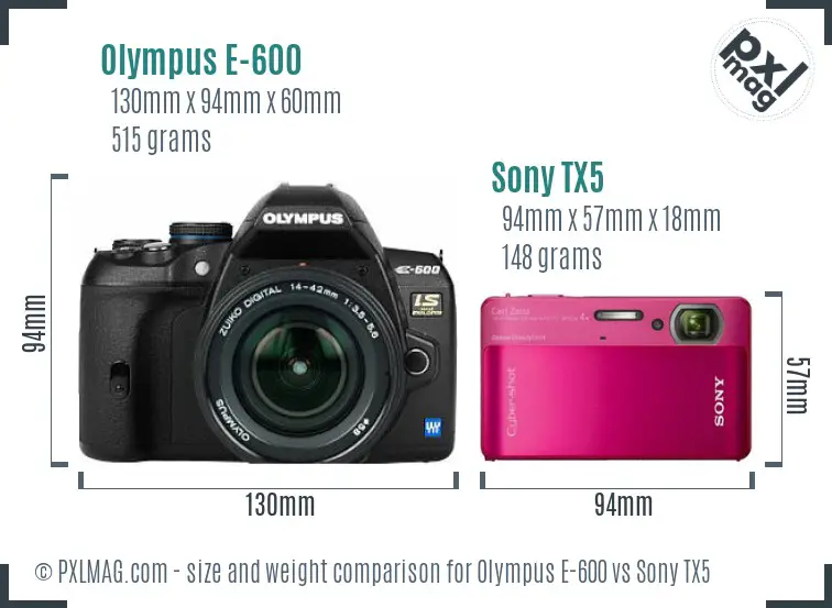 Olympus E-600 vs Sony TX5 size comparison