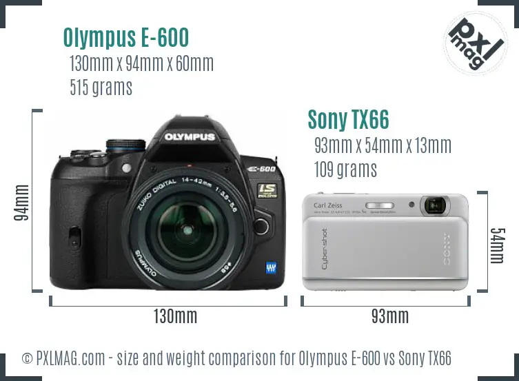 Olympus E-600 vs Sony TX66 size comparison
