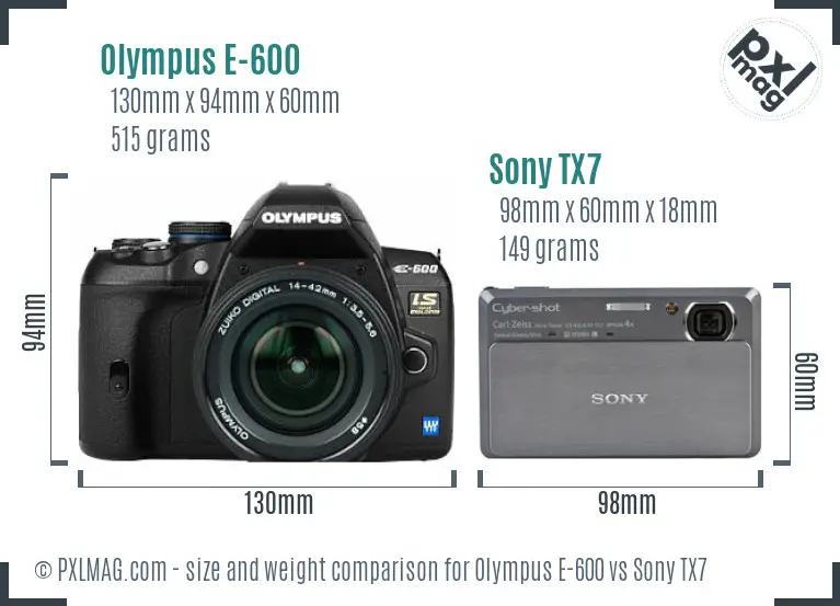 Olympus E-600 vs Sony TX7 size comparison Olympus E-600 vs Sony TX7 size comparison