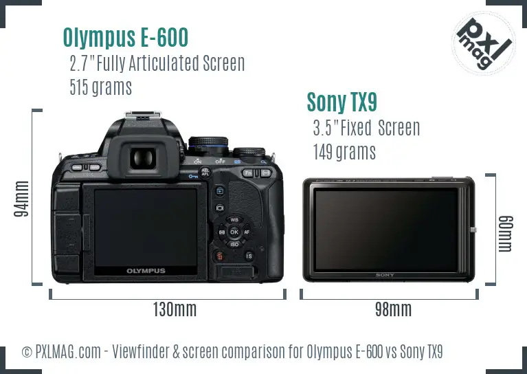 Olympus E-600 vs Sony TX9 Screen and Viewfinder comparison