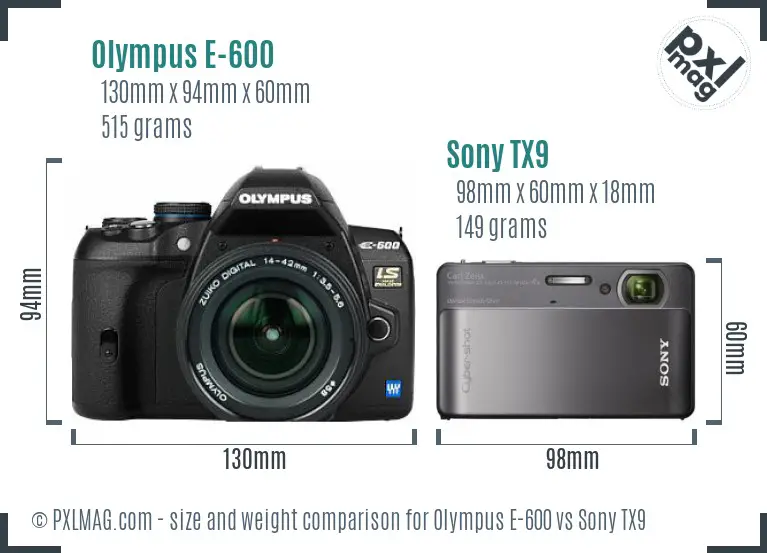 Olympus E-600 vs Sony TX9 size comparison