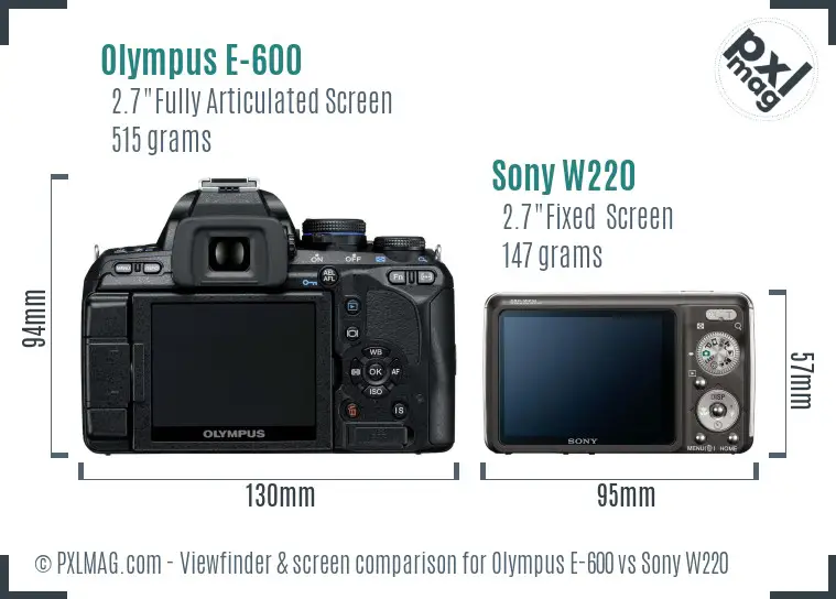Olympus E-600 vs Sony W220 Screen and Viewfinder comparison