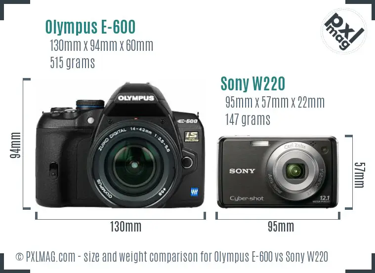 Olympus E-600 vs Sony W220 size comparison Olympus E-600 vs Sony W220 size comparison