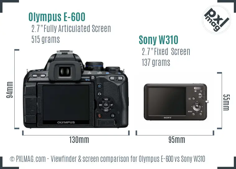 Olympus E-600 vs Sony W310 Screen and Viewfinder comparison Olympus E-600 vs Sony W310 Screen and Viewfinder comparison