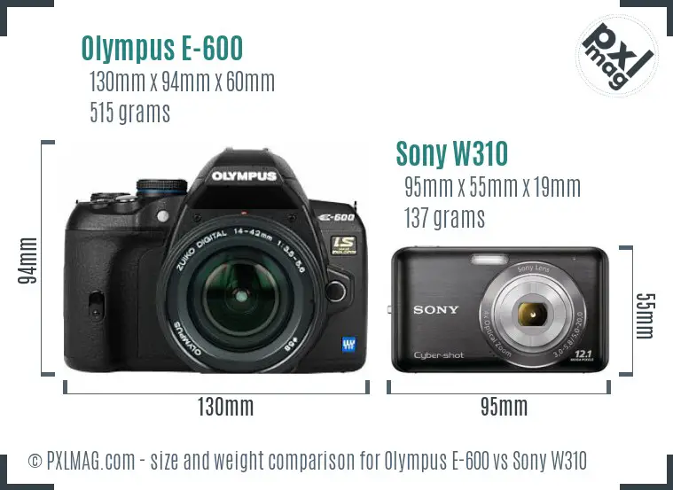 Olympus E-600 vs Sony W310 size comparison Olympus E-600 vs Sony W310 size comparison