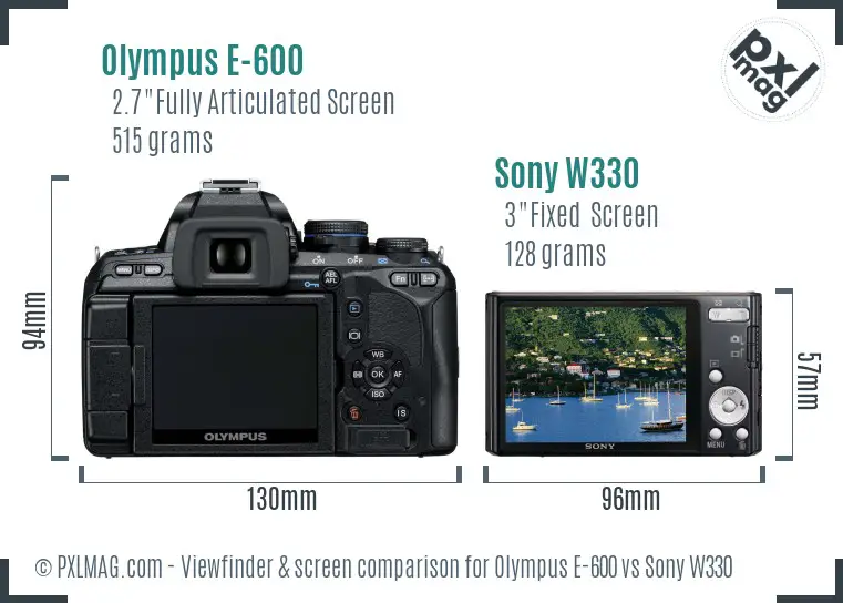 Olympus E-600 vs Sony W330 Screen and Viewfinder comparison