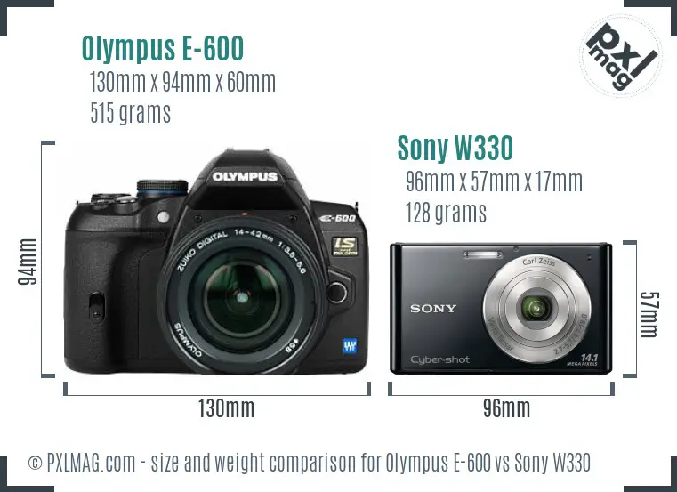 Olympus E-600 vs Sony W330 size comparison