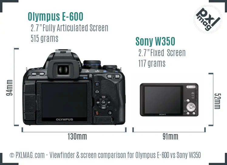 Olympus E-600 vs Sony W350 Screen and Viewfinder comparison