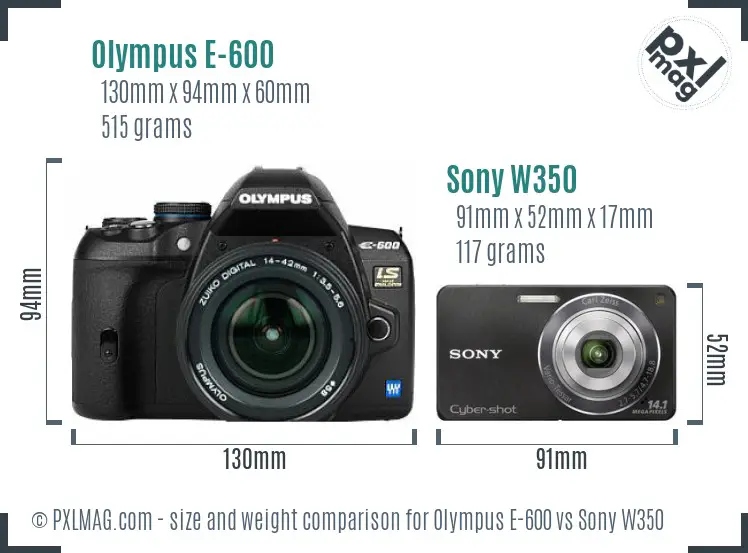 Olympus E-600 vs Sony W350 size comparison