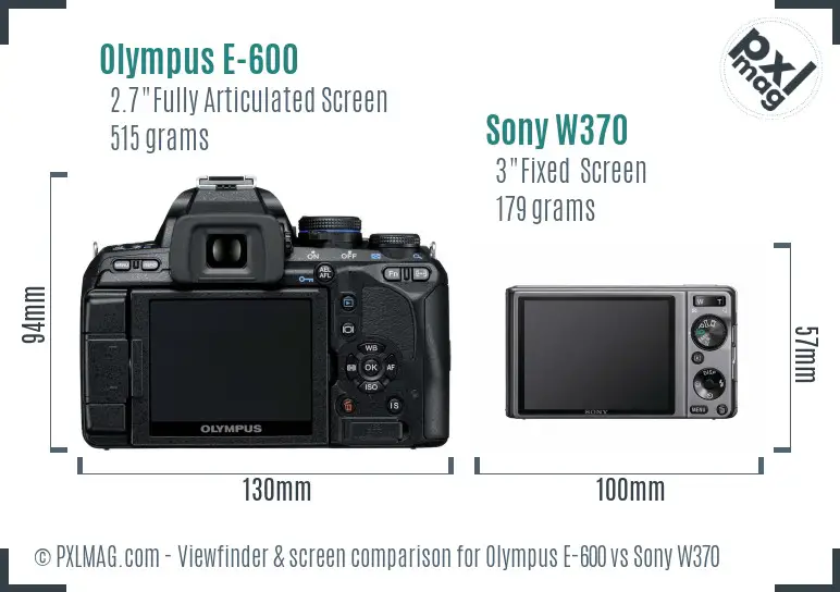 Olympus E-600 vs Sony W370 Screen and Viewfinder comparison