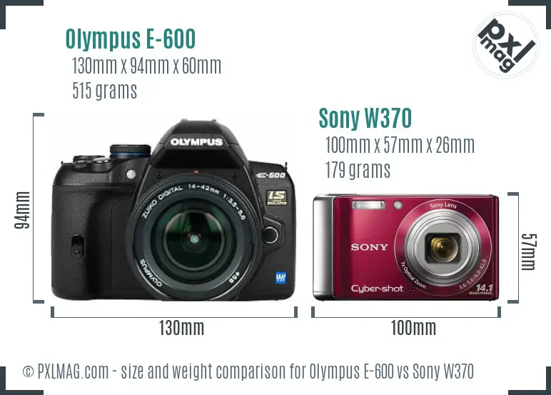 Olympus E-600 vs Sony W370 size comparison