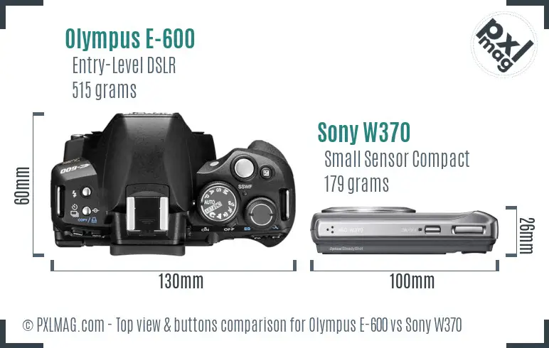 Olympus E-600 vs Sony W370 top view buttons comparison