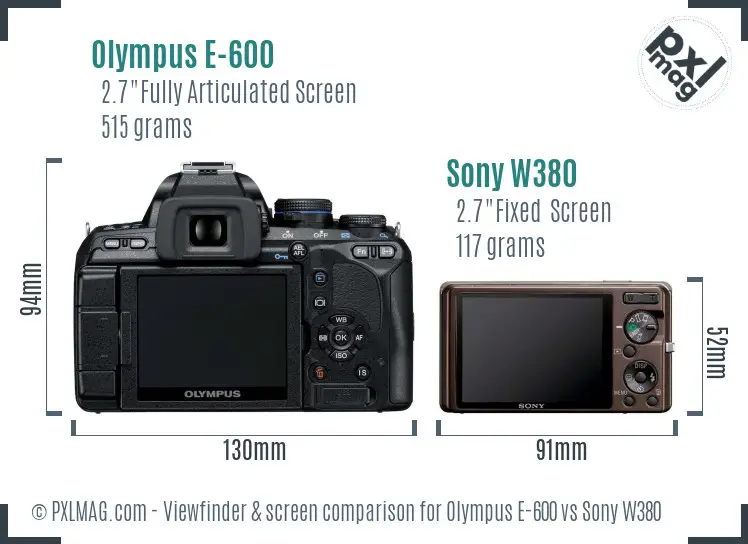 Olympus E-600 vs Sony W380 Screen and Viewfinder comparison