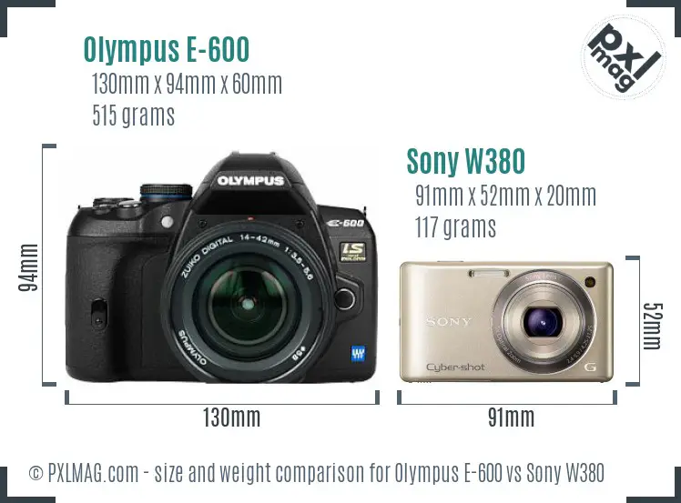 Olympus E-600 vs Sony W380 size comparison