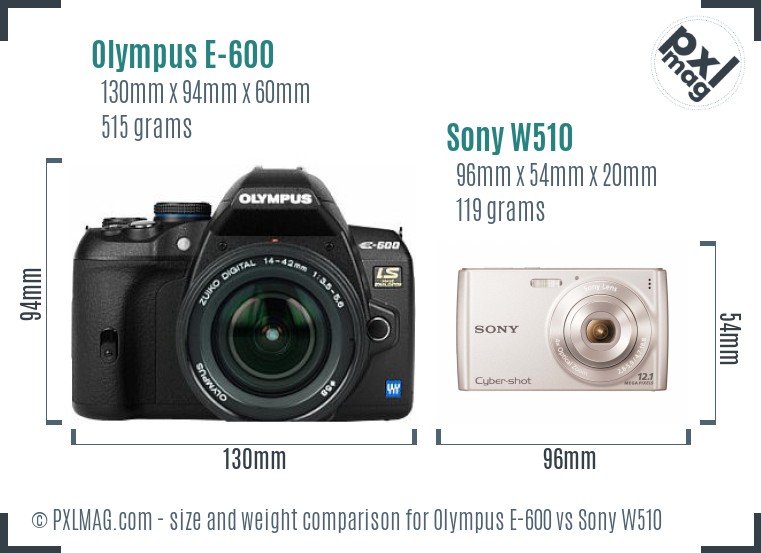 Olympus E-600 vs Sony W510 size comparison Olympus E-600 vs Sony W510 size comparison