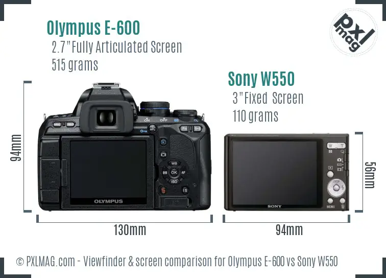 Olympus E-600 vs Sony W550 Screen and Viewfinder comparison