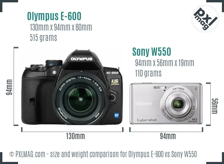 Olympus E-600 vs Sony W550 size comparison