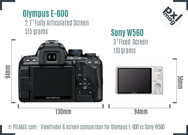 Olympus E-600 vs Sony W560 Screen and Viewfinder comparison