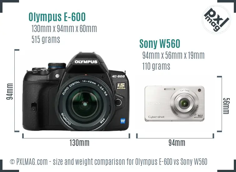 Olympus E-600 vs Sony W560 size comparison