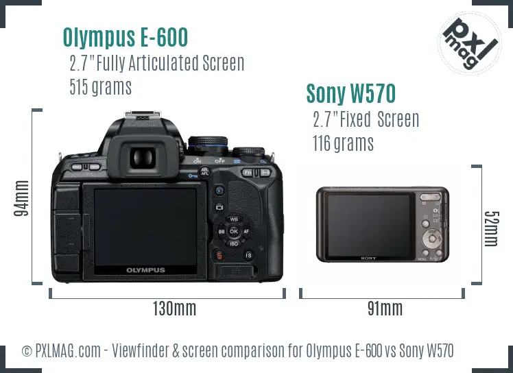 Olympus E-600 vs Sony W570 Screen and Viewfinder comparison