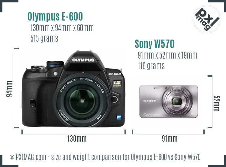 Olympus E-600 vs Sony W570 size comparison