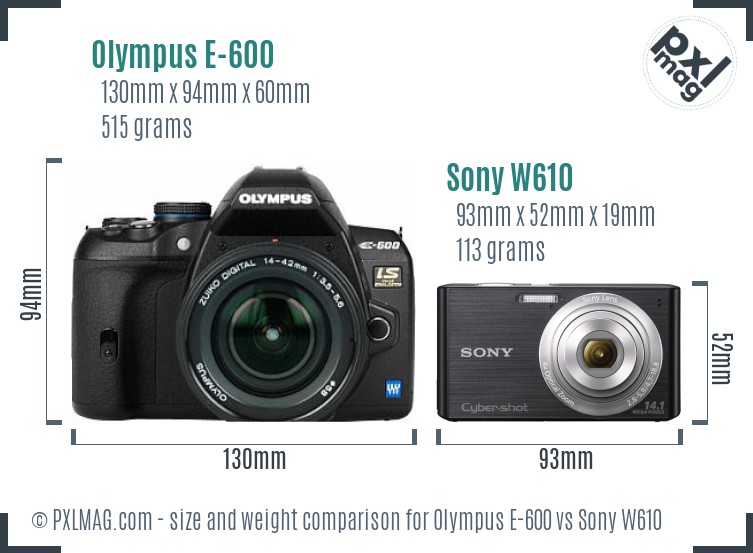 Olympus E-600 vs Sony W610 size comparison