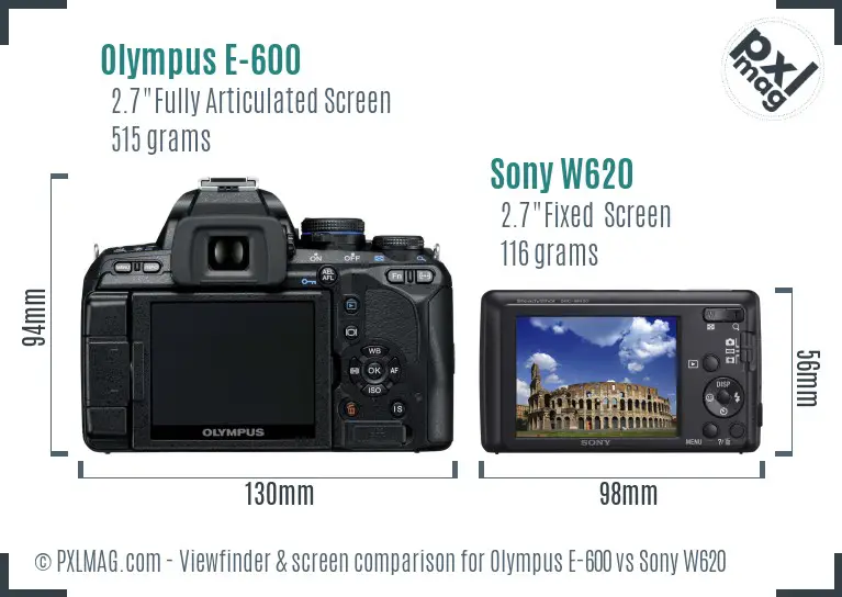 Olympus E-600 vs Sony W620 Screen and Viewfinder comparison