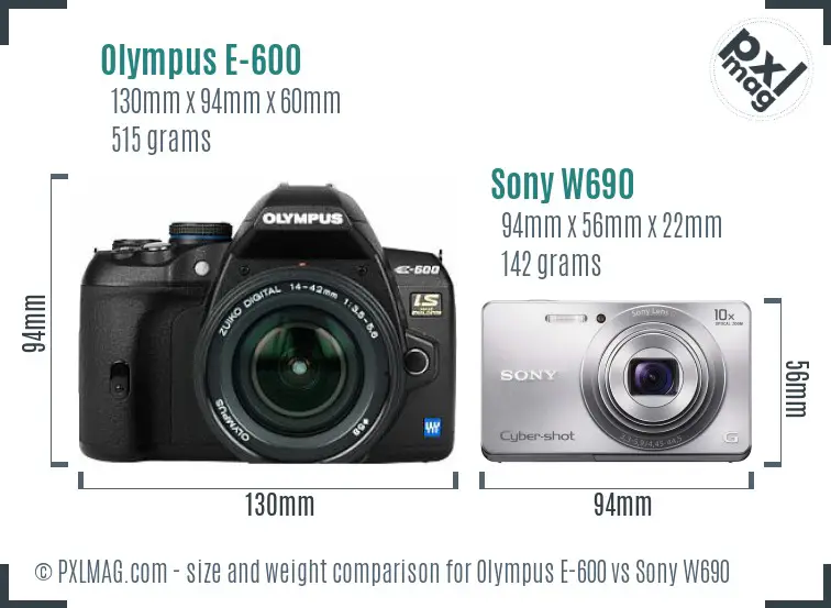 Olympus E-600 vs Sony W690 size comparison