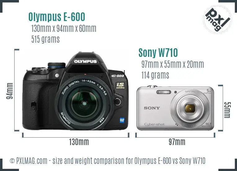 Olympus E-600 vs Sony W710 size comparison