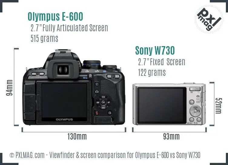 Olympus E-600 vs Sony W730 Screen and Viewfinder comparison