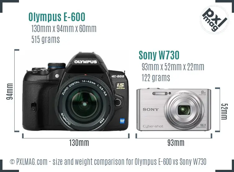 Olympus E-600 vs Sony W730 size comparison