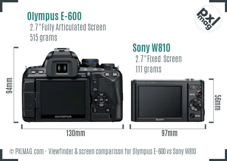 Olympus E-600 vs Sony W810 Screen and Viewfinder comparison