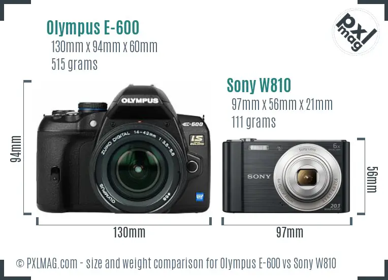 Olympus E-600 vs Sony W810 size comparison