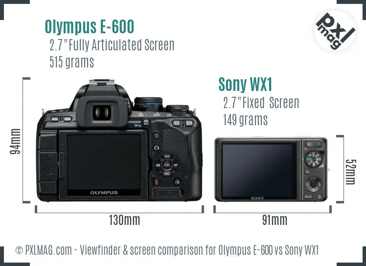 Olympus E-600 vs Sony WX1 Screen and Viewfinder comparison