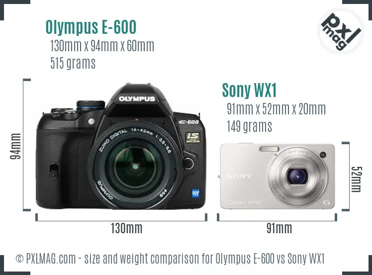 Olympus E-600 vs Sony WX1 size comparison