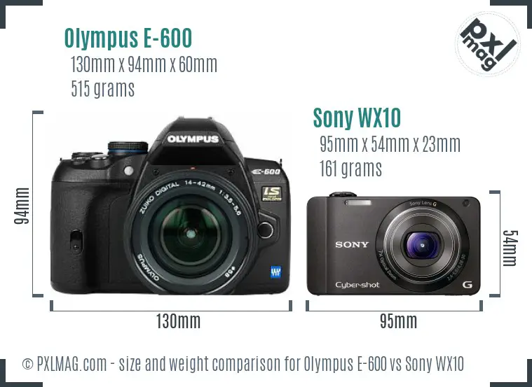 Olympus E-600 vs Sony WX10 size comparison