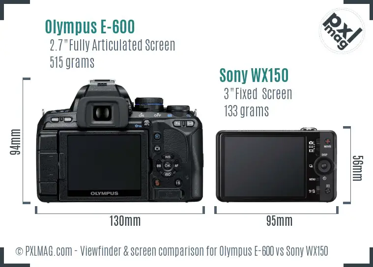 Olympus E-600 vs Sony WX150 Screen and Viewfinder comparison