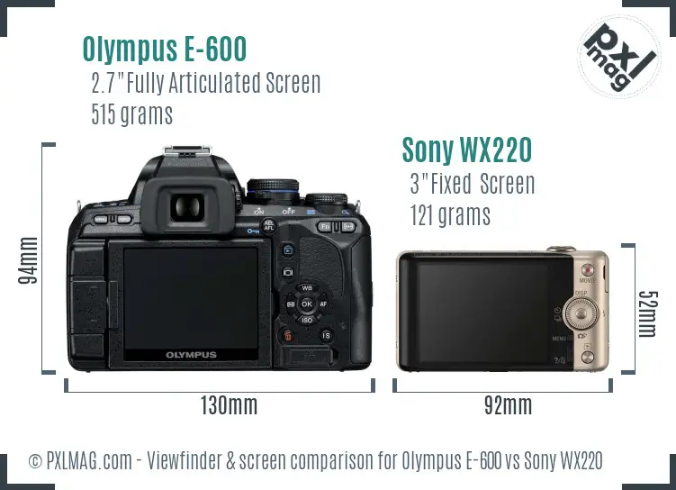 Olympus E-600 vs Sony WX220 Screen and Viewfinder comparison