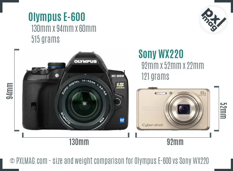 Olympus E-600 vs Sony WX220 size comparison