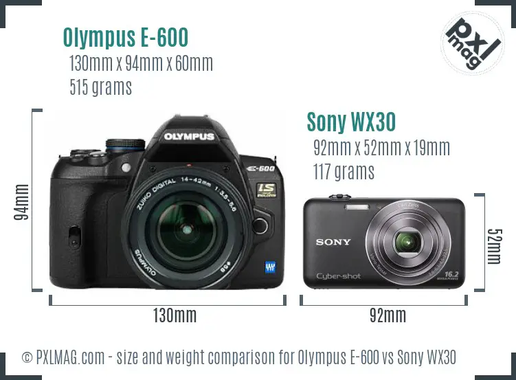 Olympus E-600 vs Sony WX30 size comparison