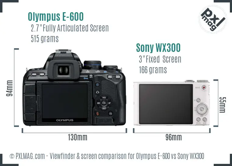 Olympus E-600 vs Sony WX300 Screen and Viewfinder comparison