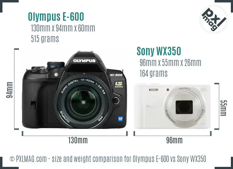 Olympus E-600 vs Sony WX350 size comparison