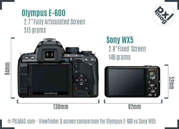 Olympus E-600 vs Sony WX5 Screen and Viewfinder comparison
