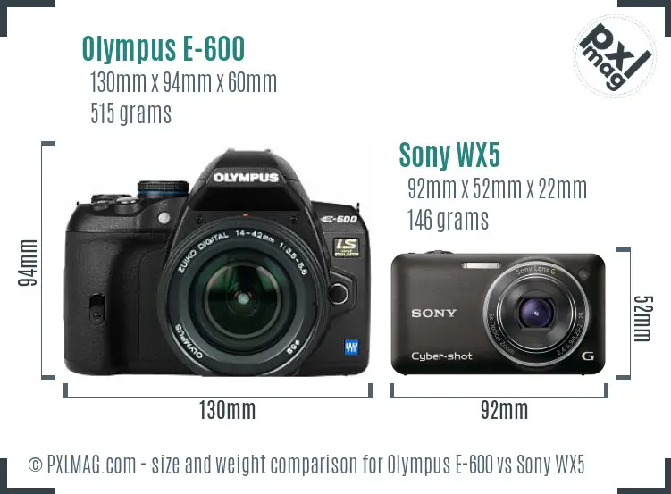 Olympus E-600 vs Sony WX5 size comparison