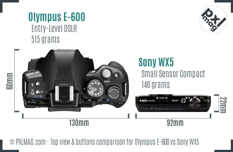 Olympus E-600 vs Sony WX5 top view buttons comparison