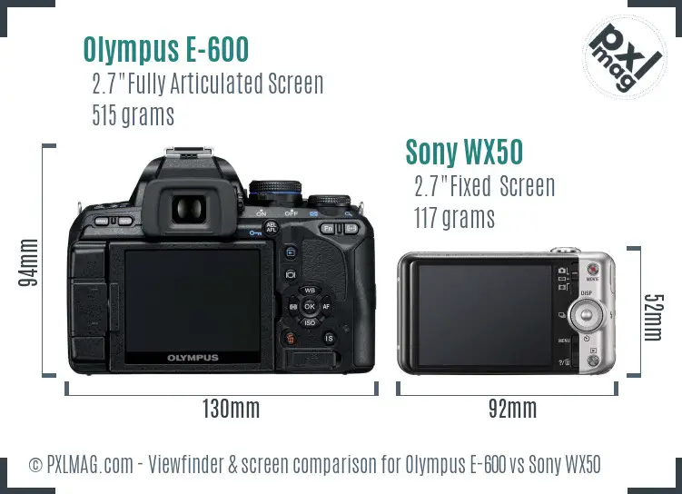 Olympus E-600 vs Sony WX50 Screen and Viewfinder comparison