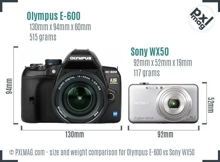 Olympus E-600 vs Sony WX50 size comparison