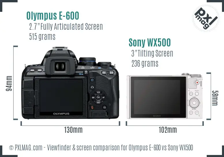 Olympus E-600 vs Sony WX500 Screen and Viewfinder comparison