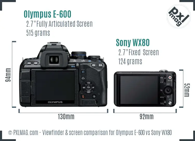 Olympus E-600 vs Sony WX80 Screen and Viewfinder comparison