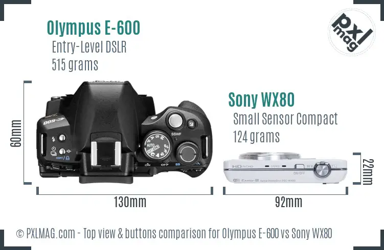 Olympus E-600 vs Sony WX80 top view buttons comparison